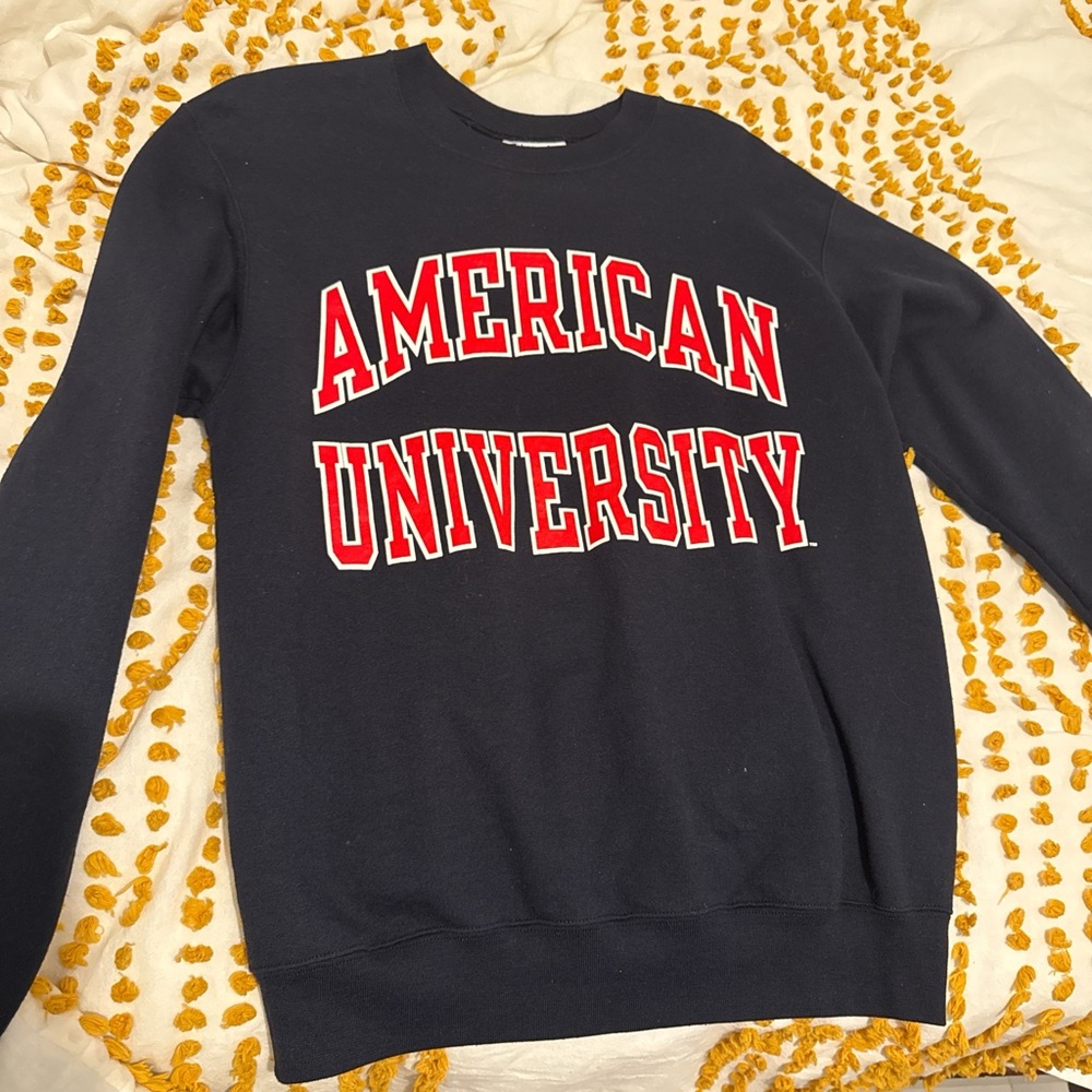Champion Black Crewneck Sweater with Red American University Print